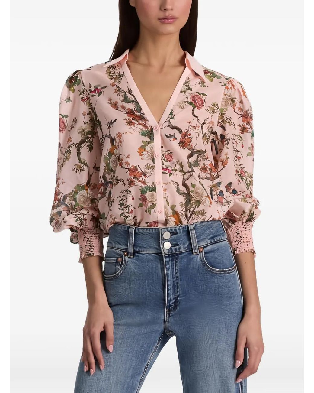 Alice + Olivia Pink Charis Floral-Print Blouse