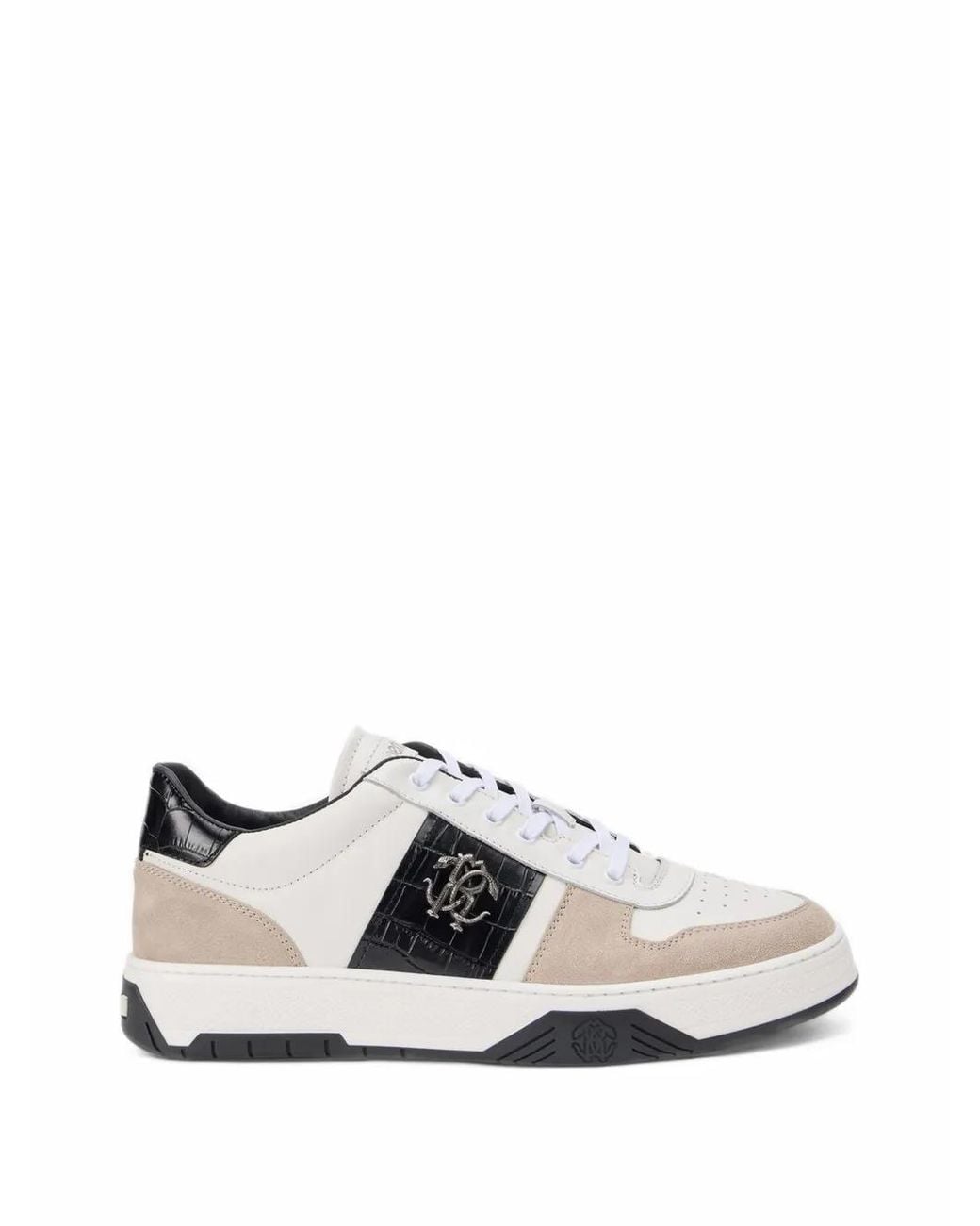 Roberto Cavalli White Baskets Monogrammées À Effet Peau De Crocodile for men