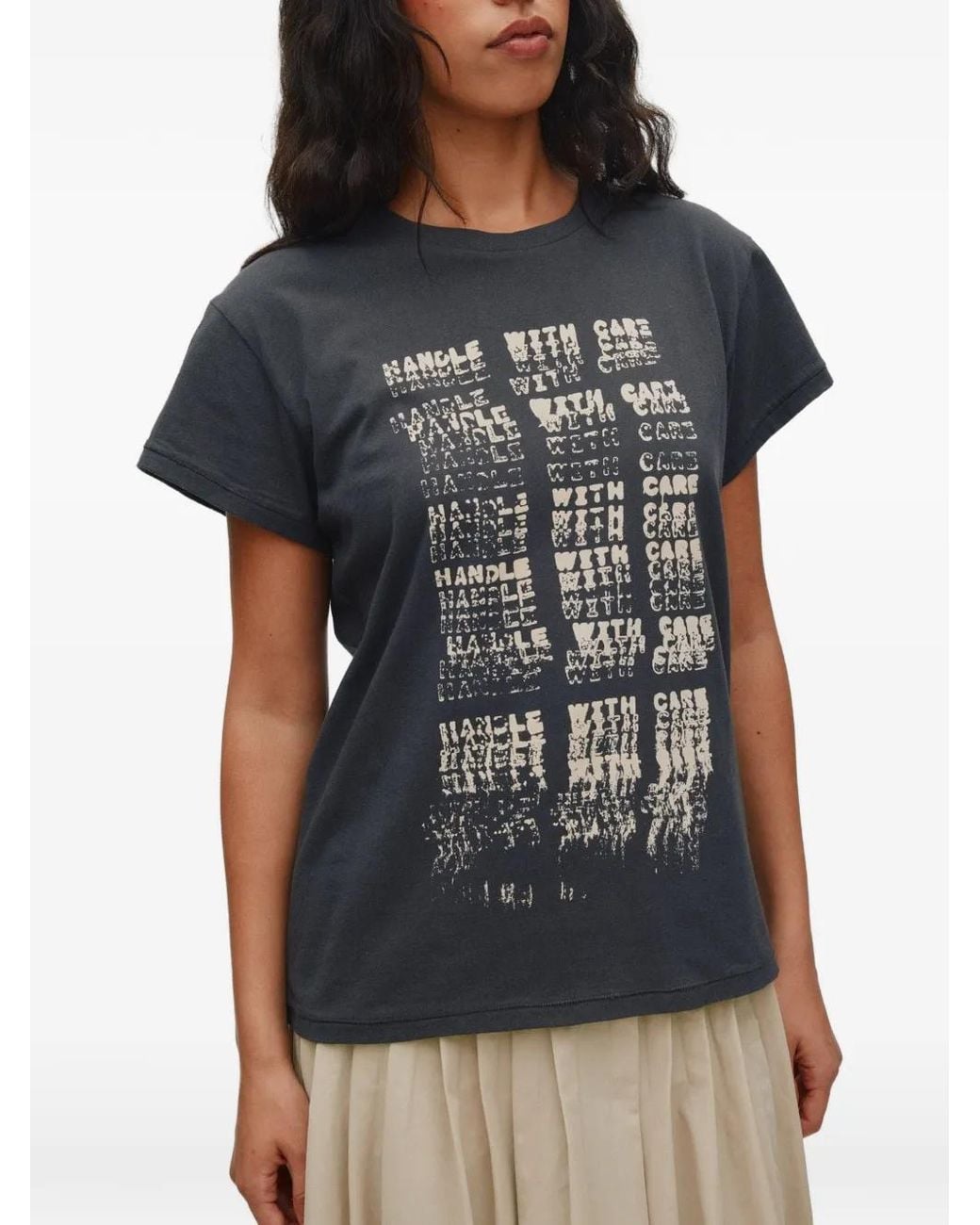 Rabens Saloner Black Ambla Slogan-Print Cotton T-Shirt