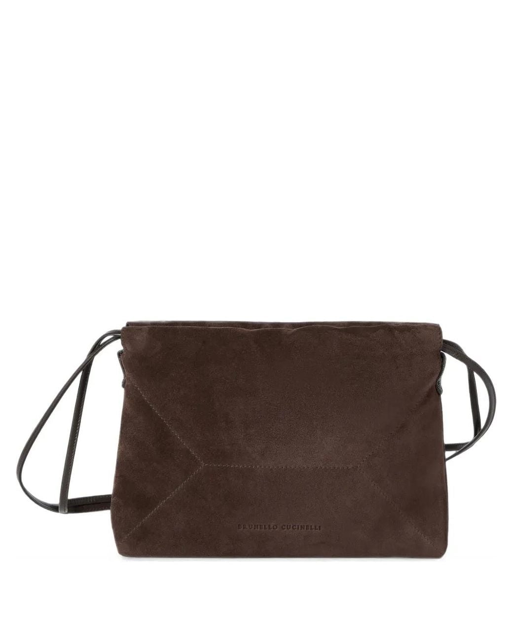 Brunello Cucinelli Brown Bc Duo Suede Pouch Bag With Monili