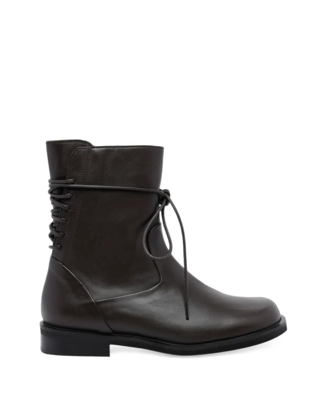 Poeve Black Lace-Up Leather Ankle Boots