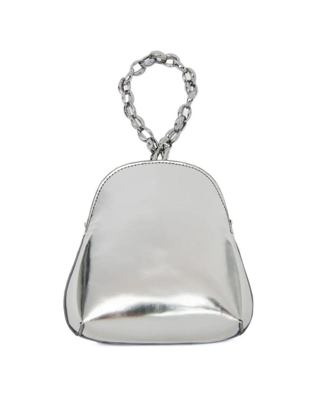 By Far Gray Koko Metallic-Leather Top-Handle Crossbody Bag