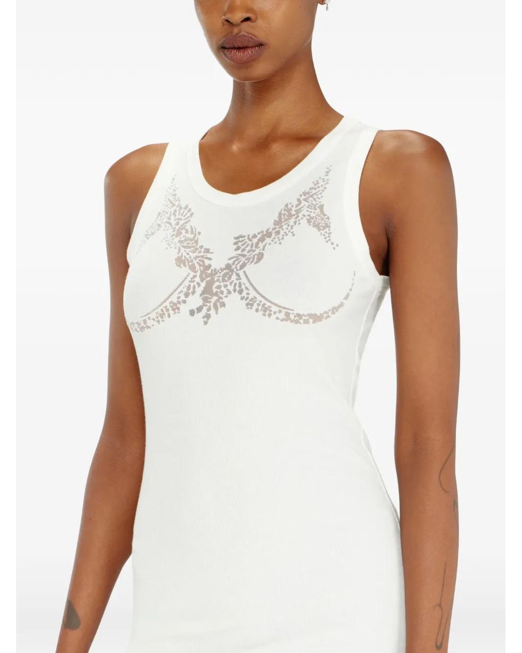 DIESEL White Mini Tank Dress With Devoré Lace Effect