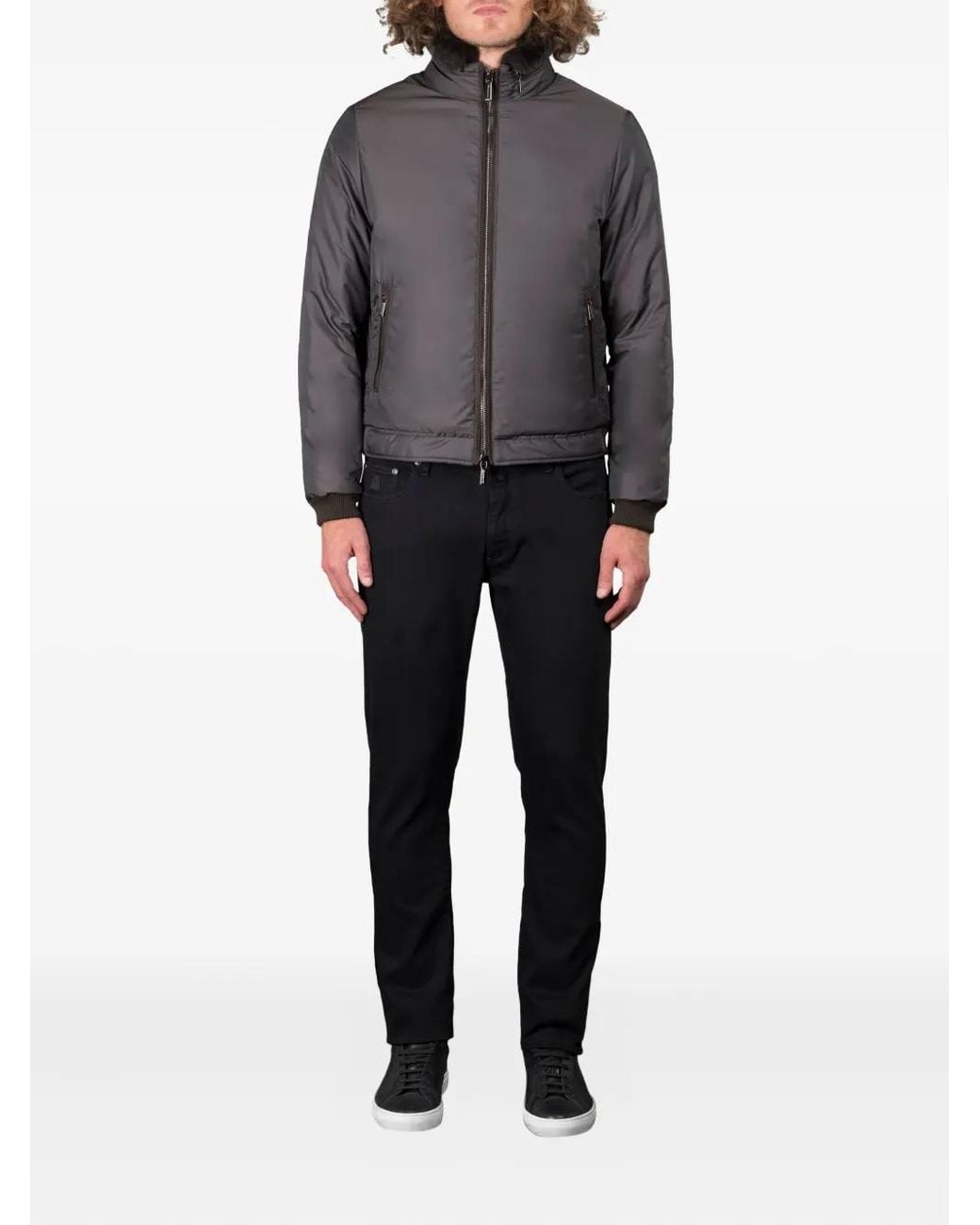 Moorer Black Zip-Front Bomber Jacket for men