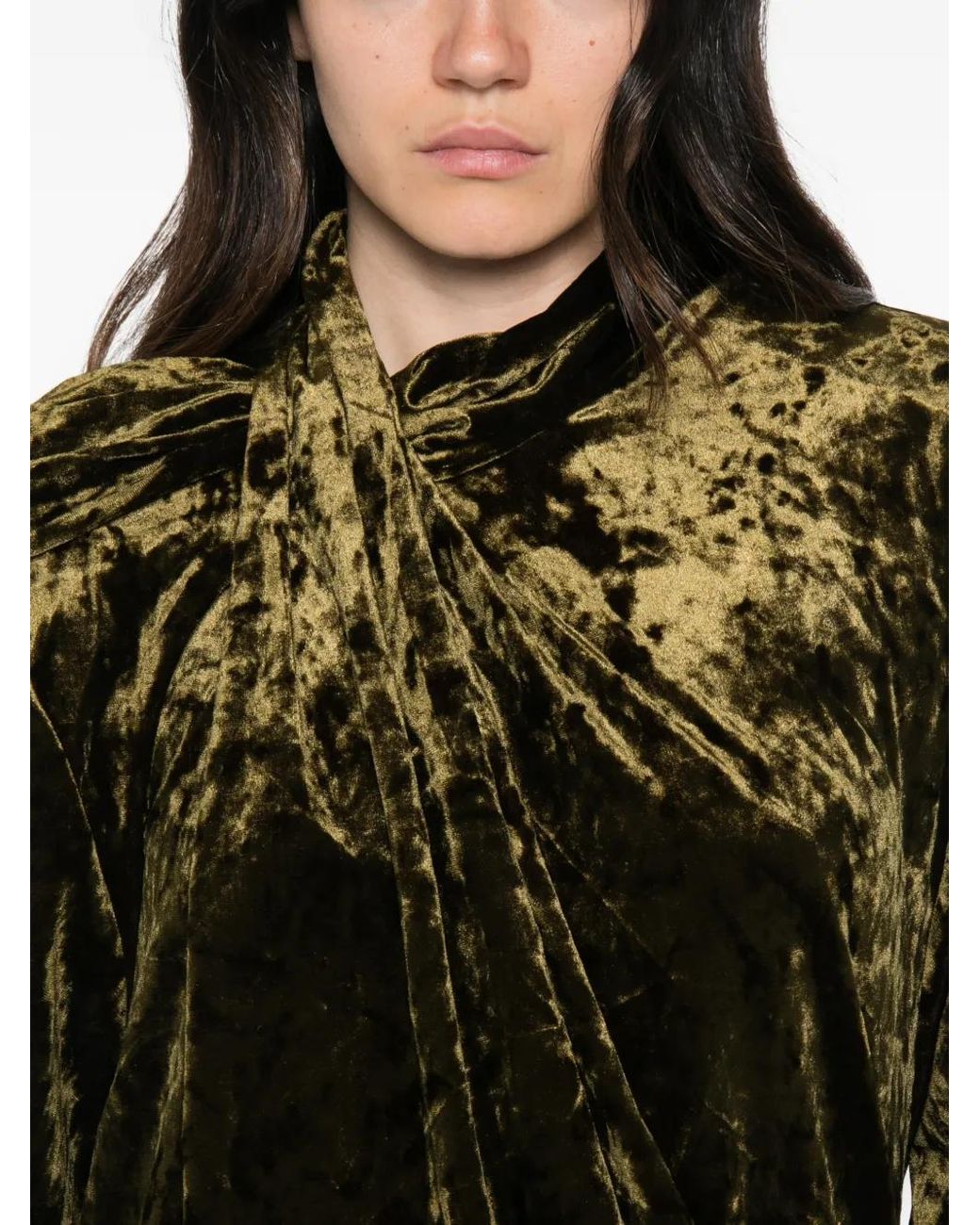 Entire studios Green Dalters Crushed-Velvet Draped Mini Dress