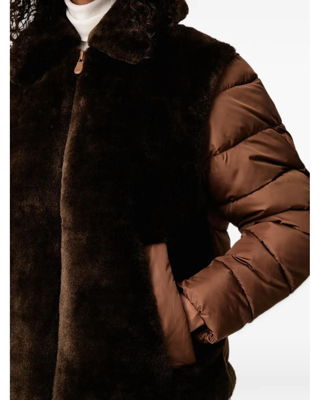 Save The Duck Black Hana Faux-Fur Panelled Padded Jacket