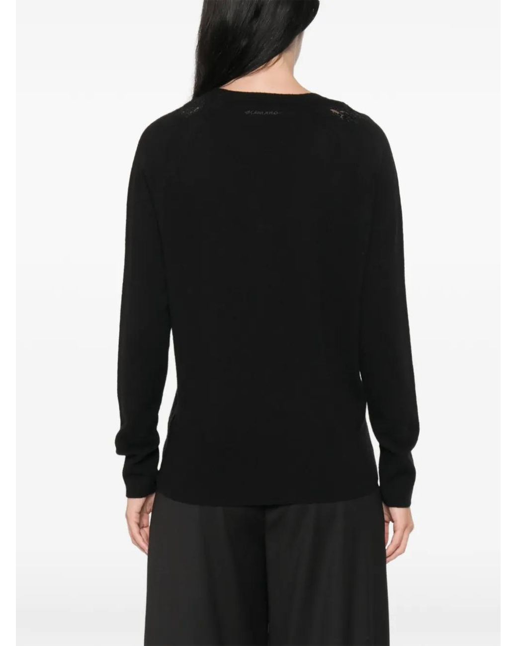 ERMANNO FIRENZE Black Lace-Panelled V-Neck Sweater