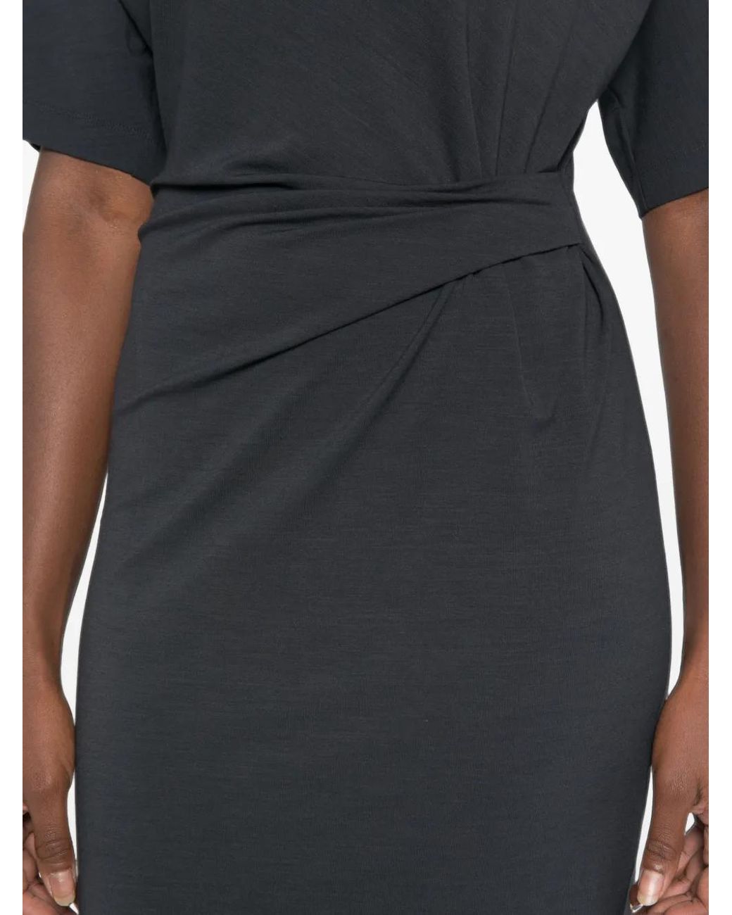 Brunello Cucinelli Black Twisted-Waist High-Neck Midi Dress
