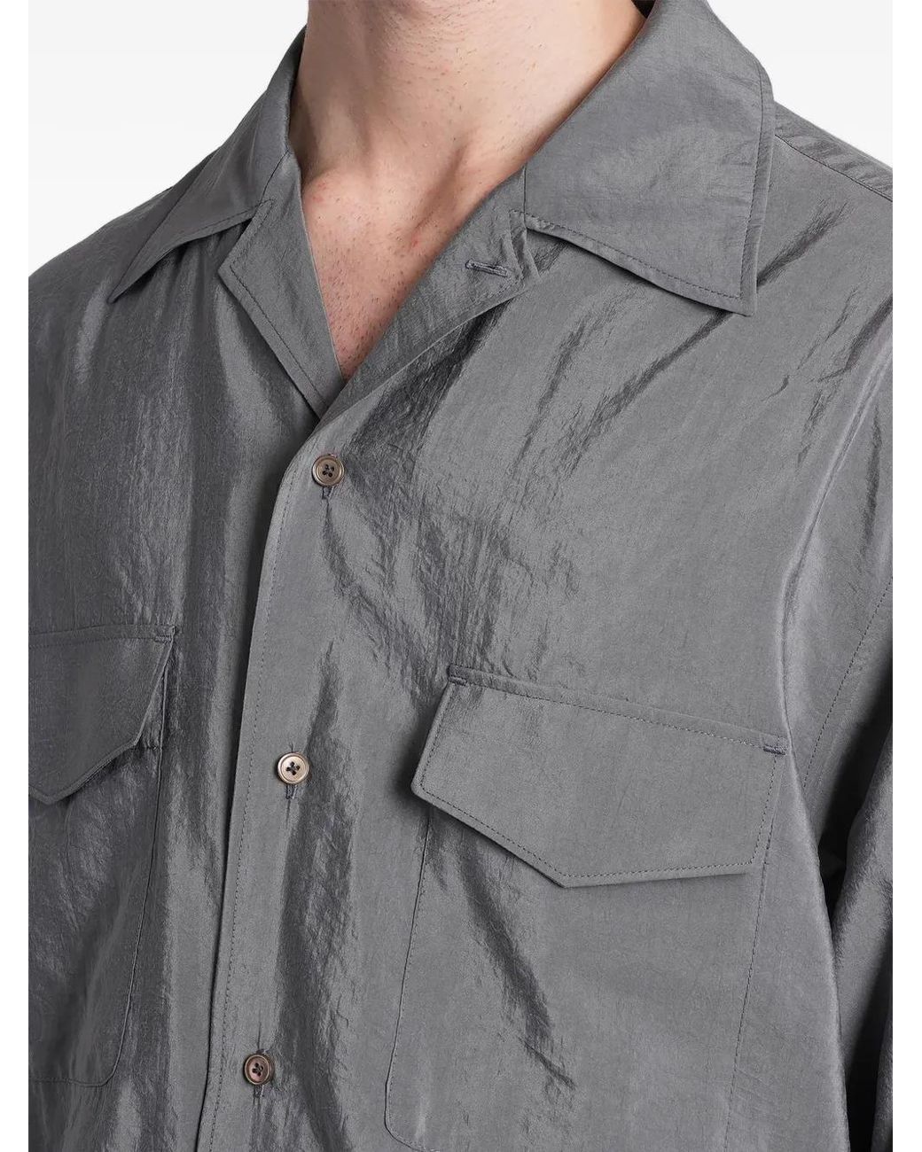 Lemaire Gray Chemise En Soie Sèche À Col Convertible for men