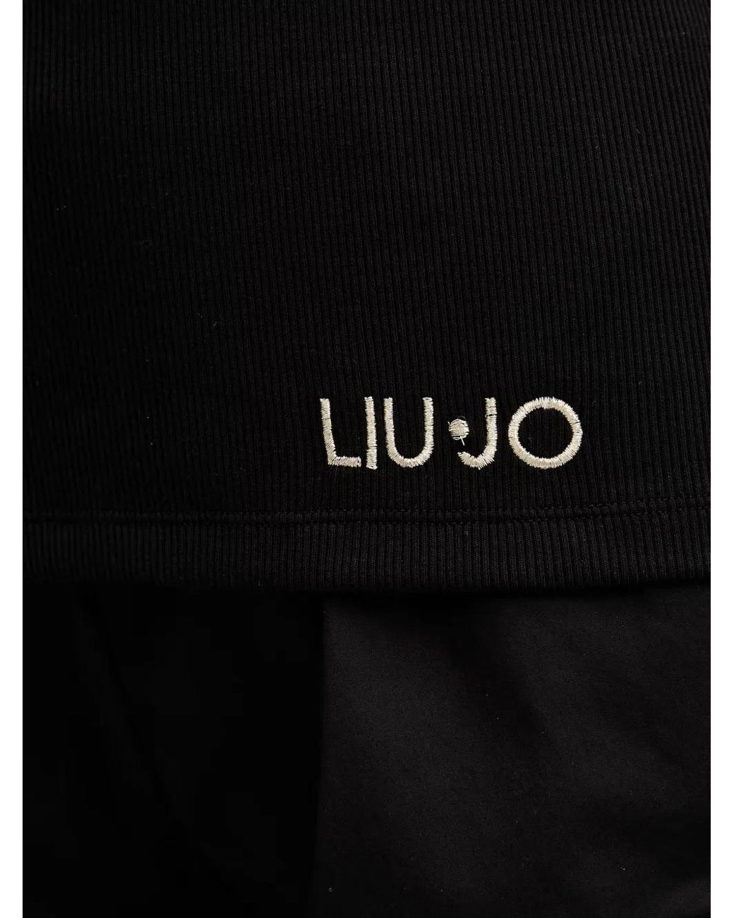 Liu Jo Black Ribbed Ring-Detail Top