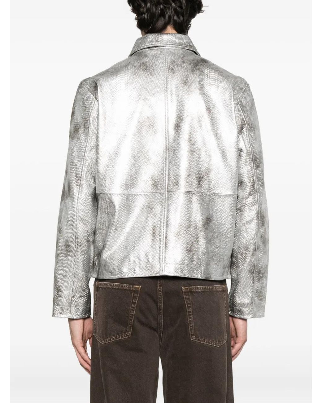 sunflower Snakeskin-Effect Zip-Front Jacket in White for Men | Lyst