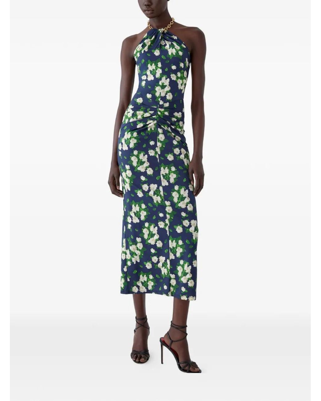 Carolina Herrera White Floral-Print Jersey Halterneck Dress