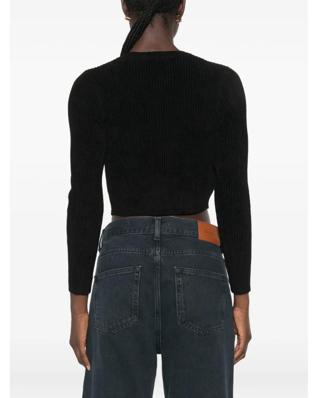 Sandro Black Velvet Knit Cropped Cardigan