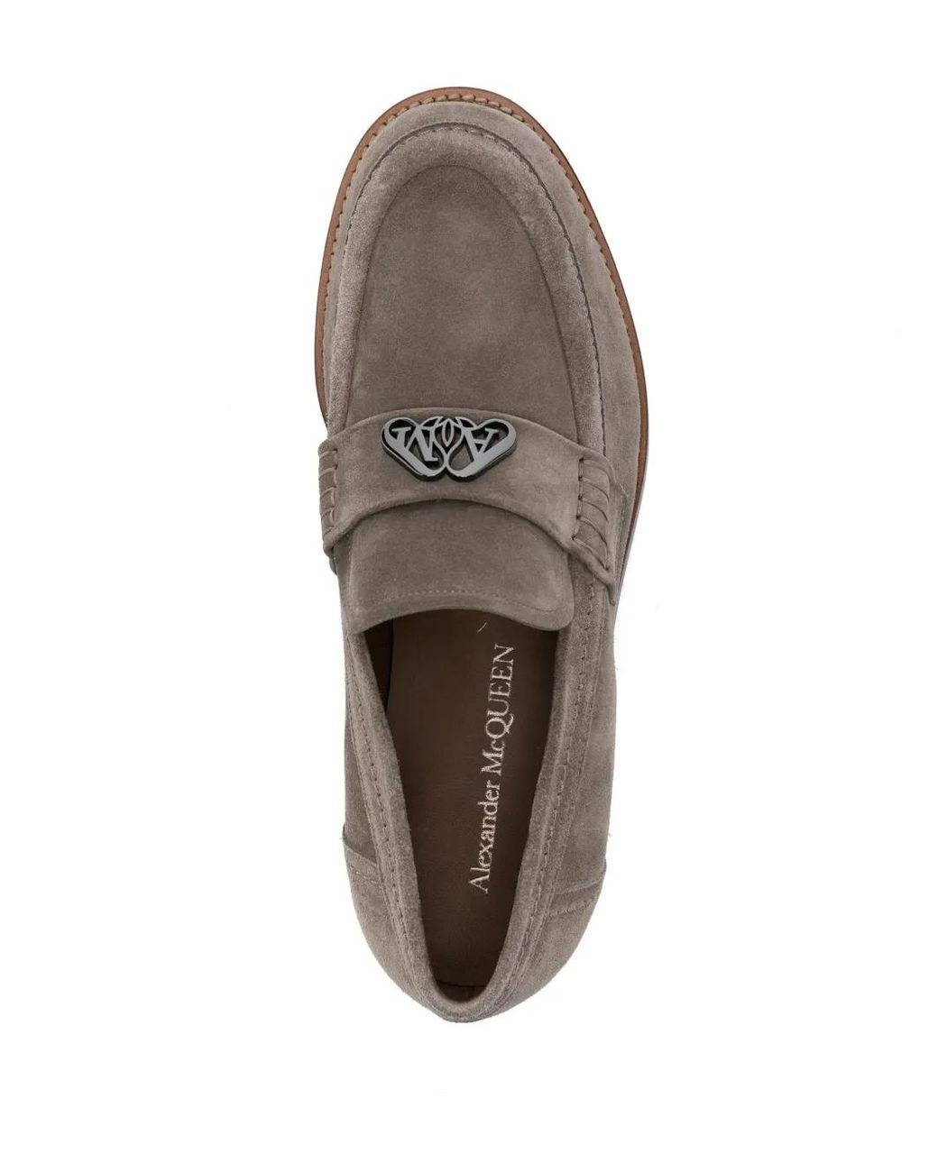 McQueen Gray Seal Logo Suede Loafers for men