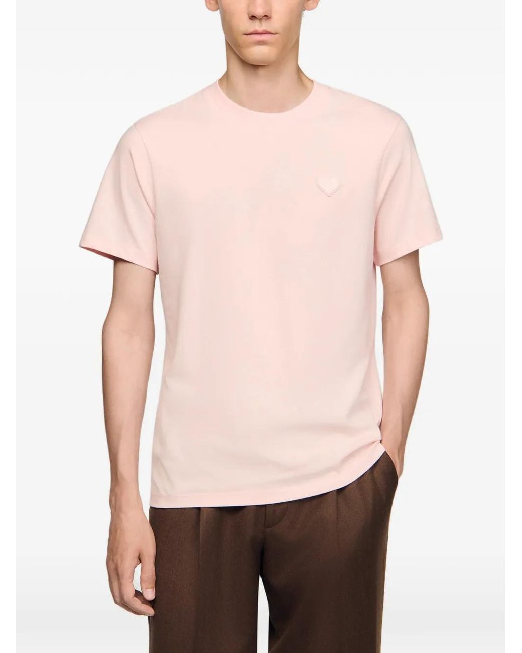 Sandro Pink T-Shirt With Heart Patch for men