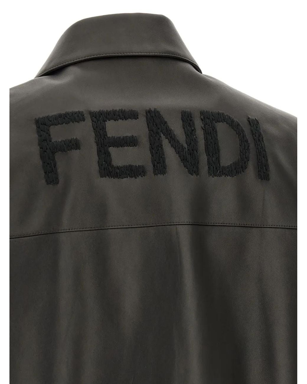 Fendi Gray Leather Blouson Jacket for men