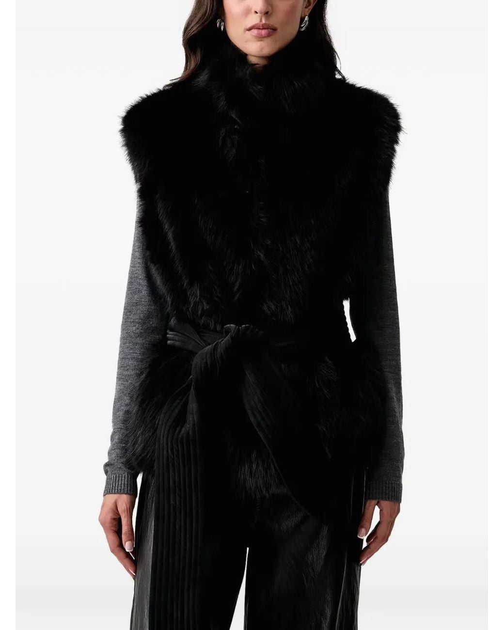 Liu Jo Black Faux-Fur Belted Gilet