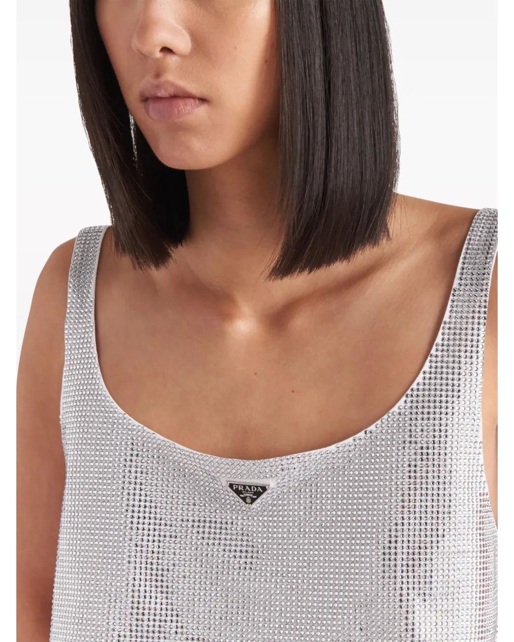 Prada Rhinestone-Embellished Crop Top in Gray | Lyst Prada Rhinestone-Embellished Crop Top in Gray | Lyst