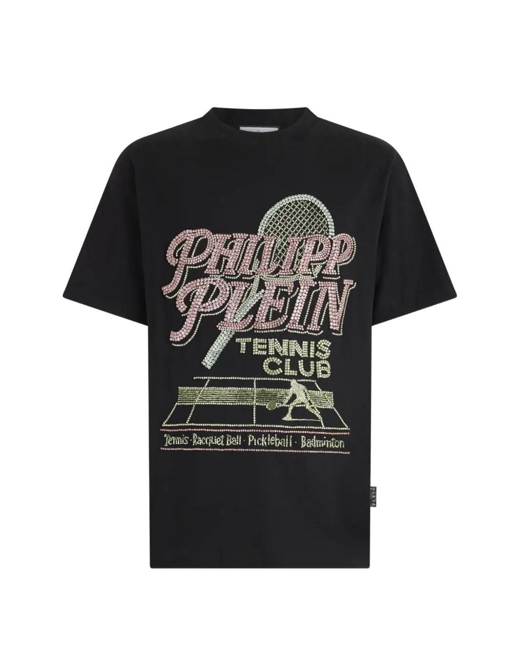 Philipp Plein Black Round Neck T-Shirt Tennis Club Strass for men