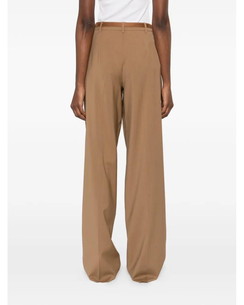 Max Mara Natural Pleated Belted Trousers