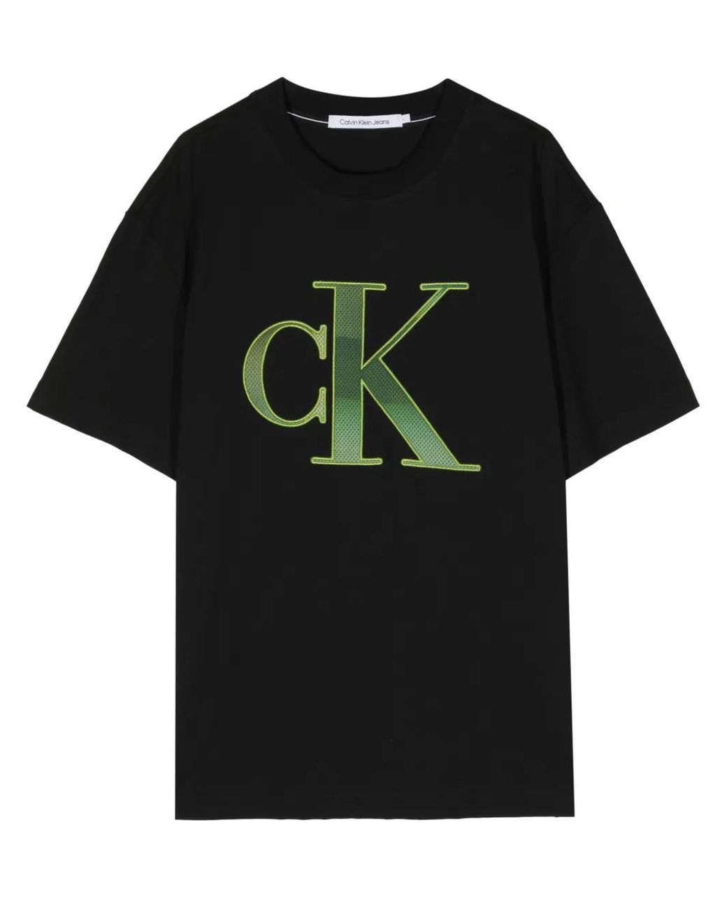 Calvin Klein Black Perforated-Logo Cotton T-Shirt for men
