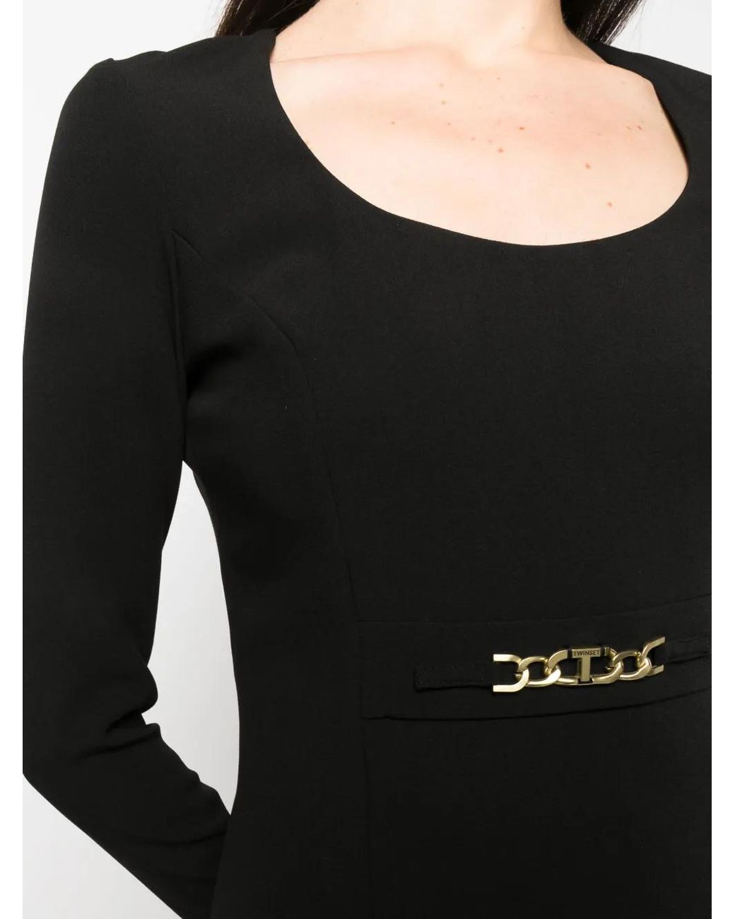 Twinset Black Chain Link-Detail Long-Sleeve Dress