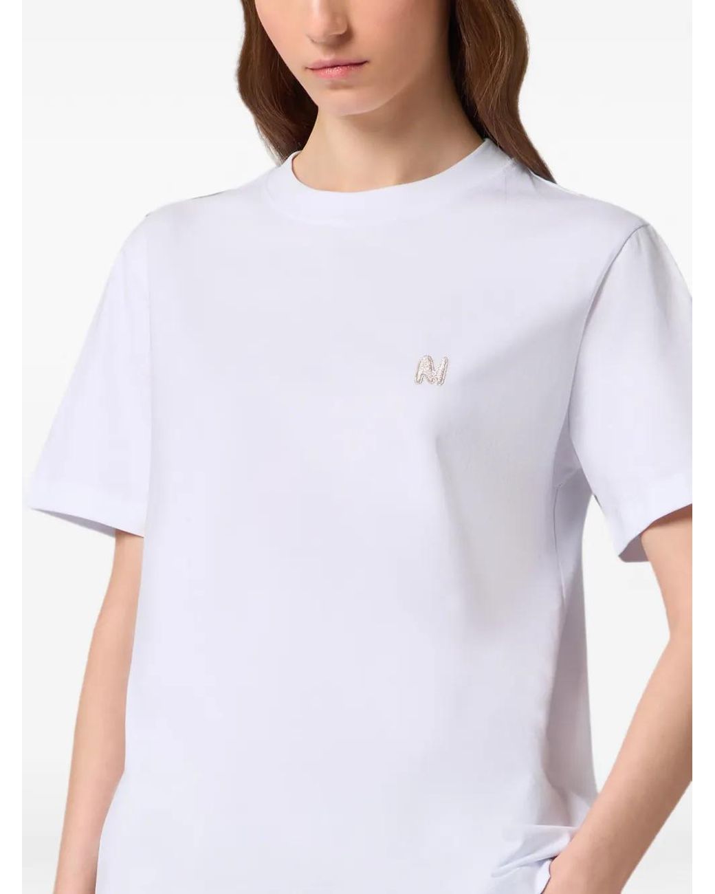 MSGM White Logo-Embroidered T-Shirt