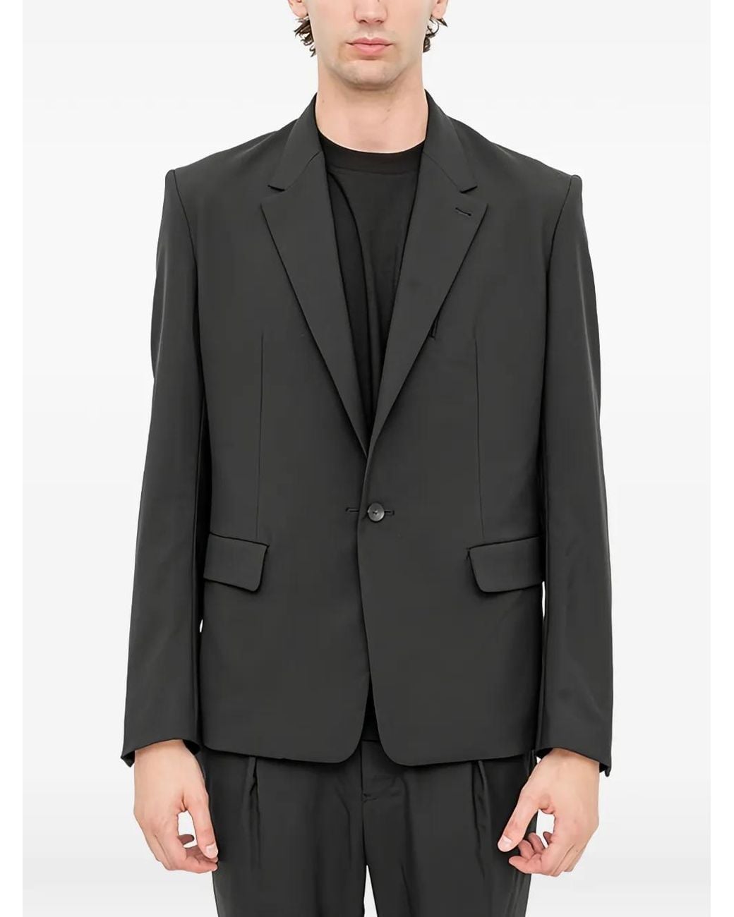 The Viridi-anne Black Wool Single-Breasted Blazer for men