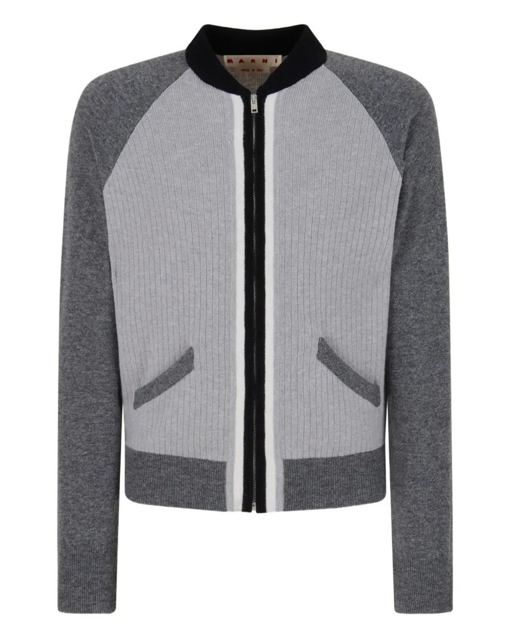 Marni Gray Ribbed-Panel Zip-Up Sweatshirt for men