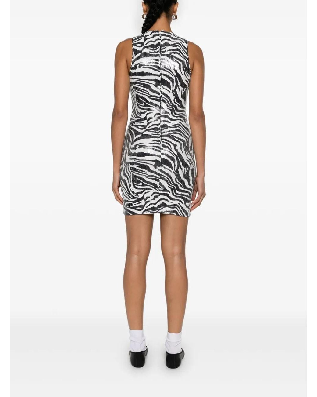 ROTATE BIRGER CHRISTENSEN Black Zebra-Print Sequin Embellished Dress