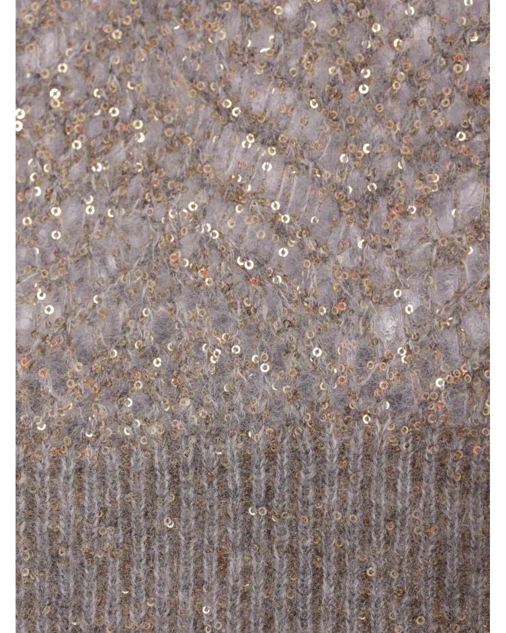 Brunello Cucinelli Gray Sequin-Embellished Open-Knit Sweater