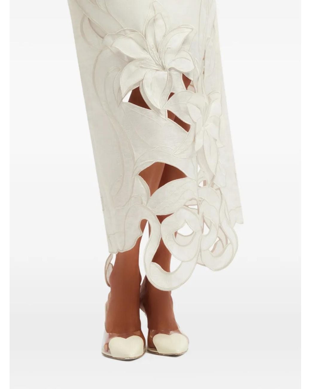 LEO LIN Natural Rayna Laser-Cut Floral-Embroidery Strapless Slim-Fit Maxi Dress