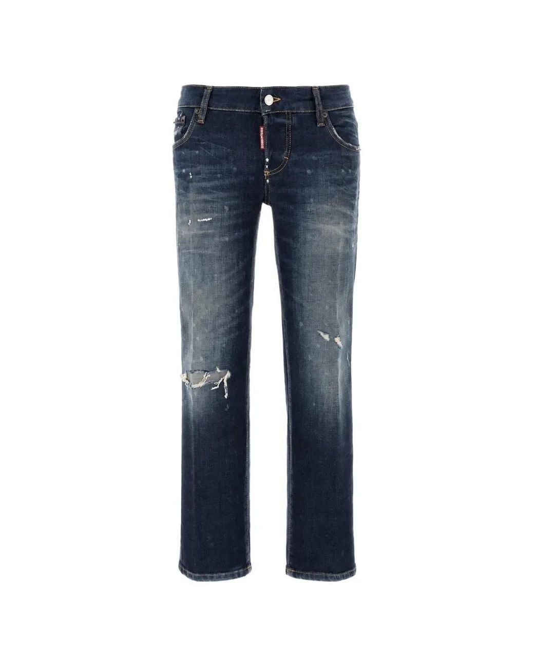 DSquared² Blue Distressed Paint-Splatter Jeans