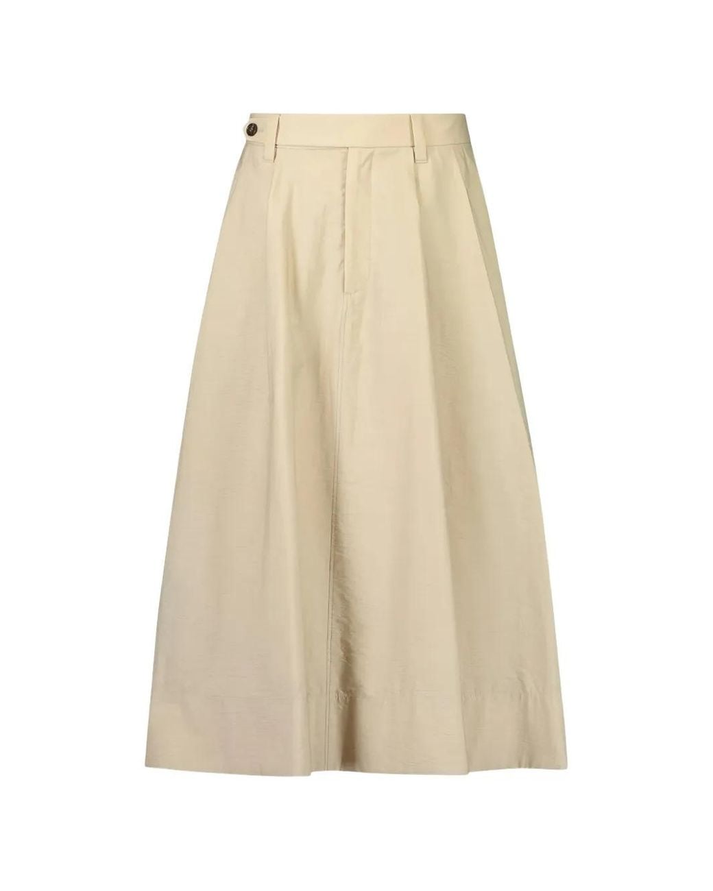 Brunello Cucinelli Natural Pleated A-Line Midi Skirt