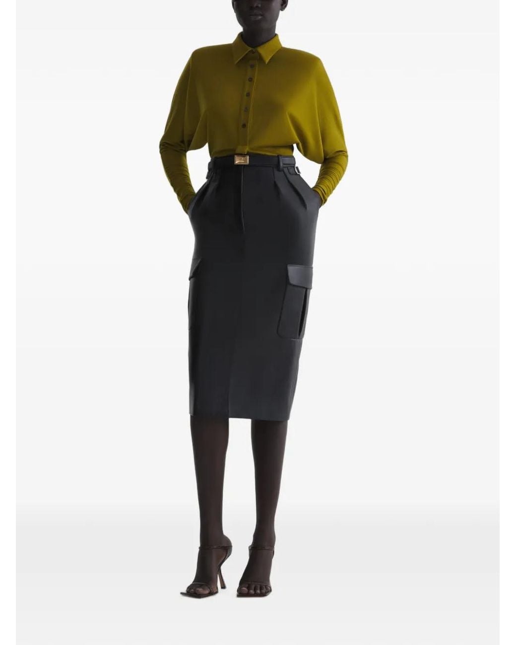 Mugler Black Kaki Batsleeves Polo Bodysuit