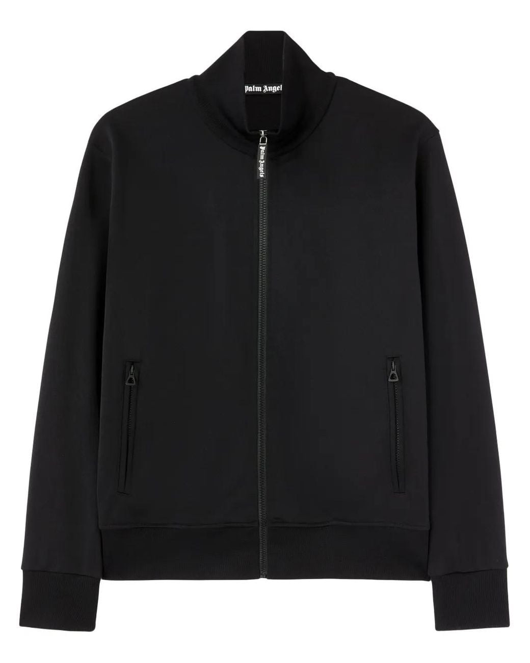 Palm Angels Black High Collar Sweatshirt With Zip Front for men