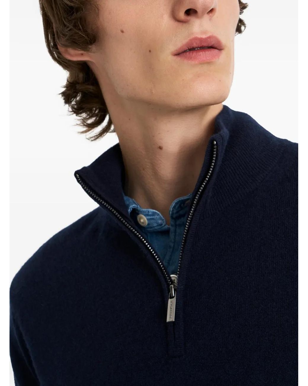 Pringle of Scotland Blue Quarter-Zip Cashmere Sweater for men