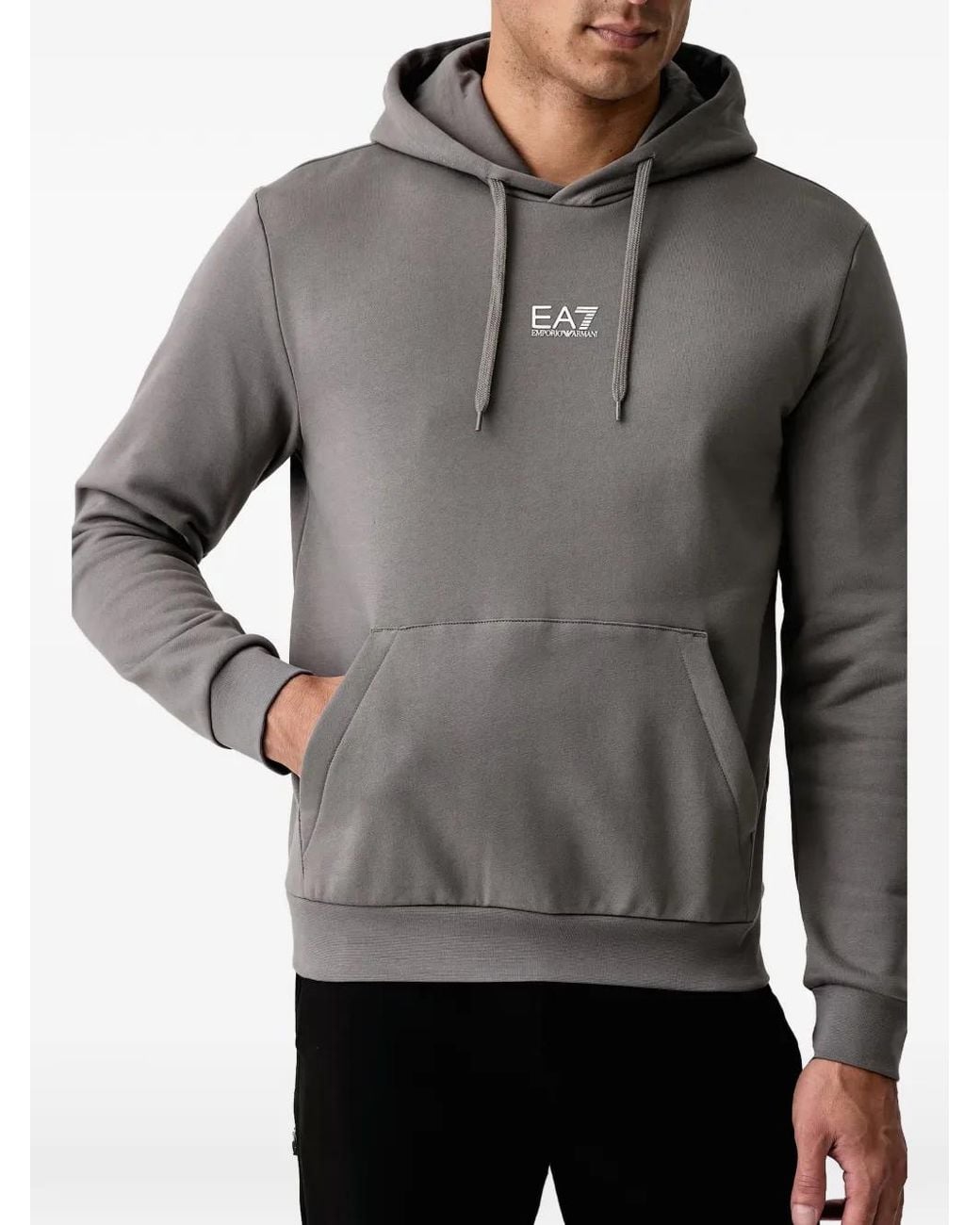 EA7 Gray Logo-Print Drawstring Hoodie for men