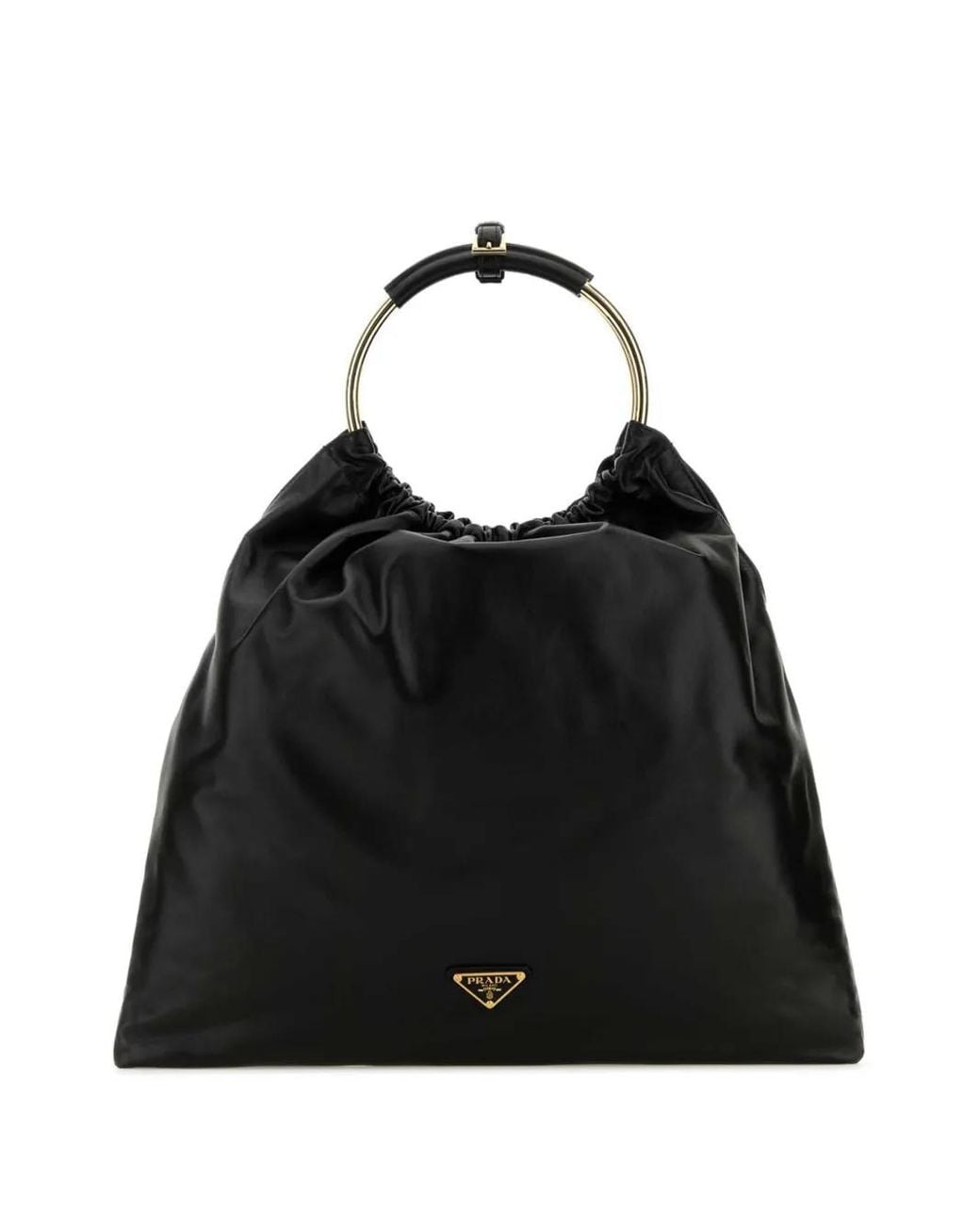 Prada Black Triangle-Logo Bucket Bag