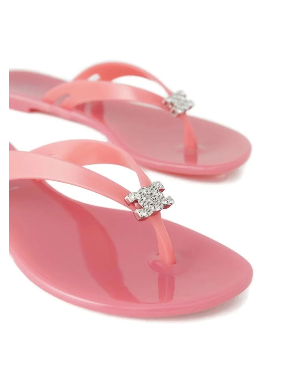 Casadei Pink Jelly Crystal Logo Flip-Flops