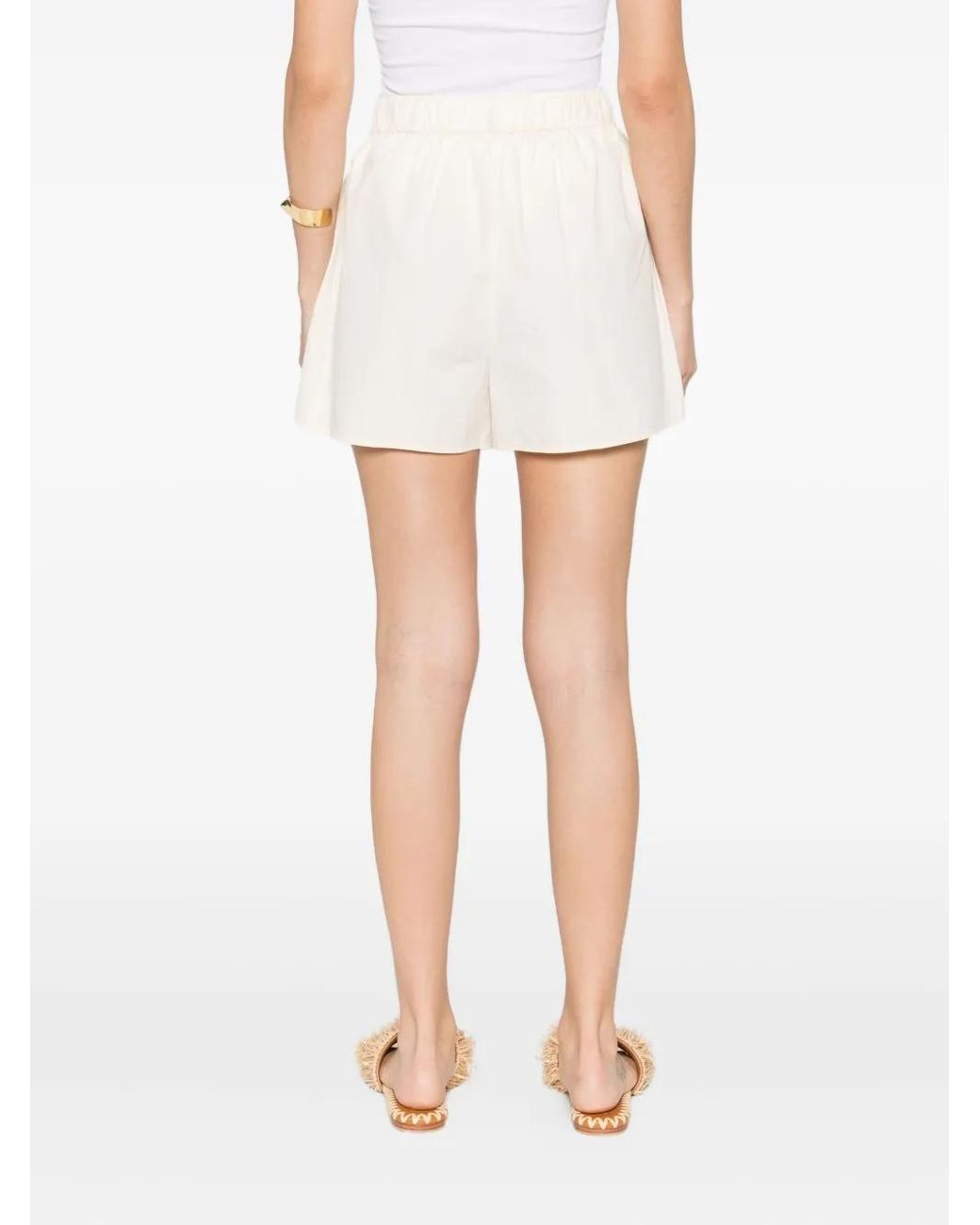 ELEH White Elastic-Waistband Cotton Shorts