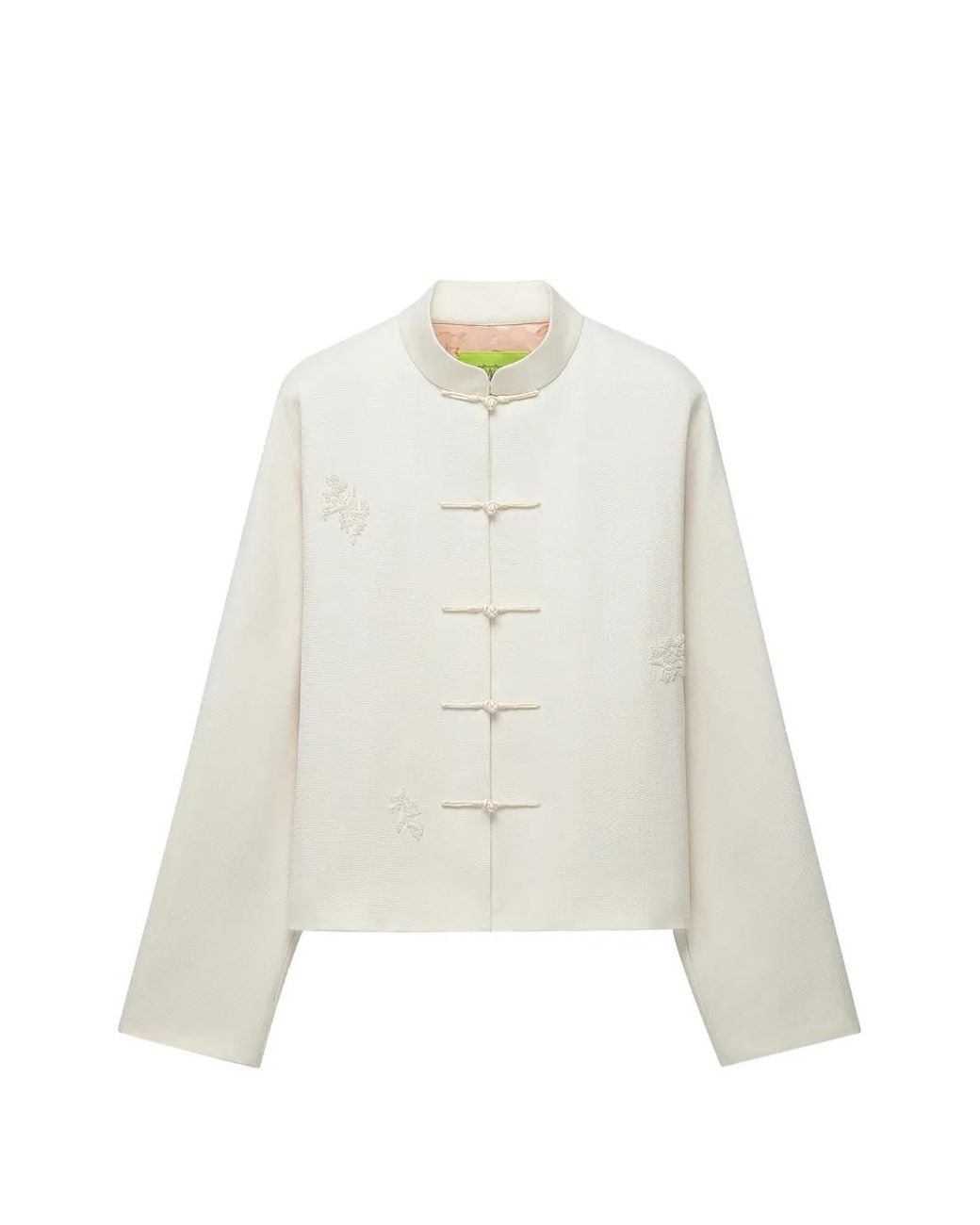 Shanghai Tang White Frog-Fastening Cropped Blazer