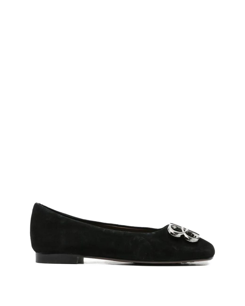 Linda Baumann Black Logo-Plaque Suede Ballet Flats