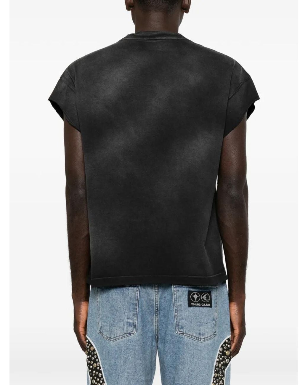 THUG CLUB Black Graphic-Print Washed T-Shirt for men