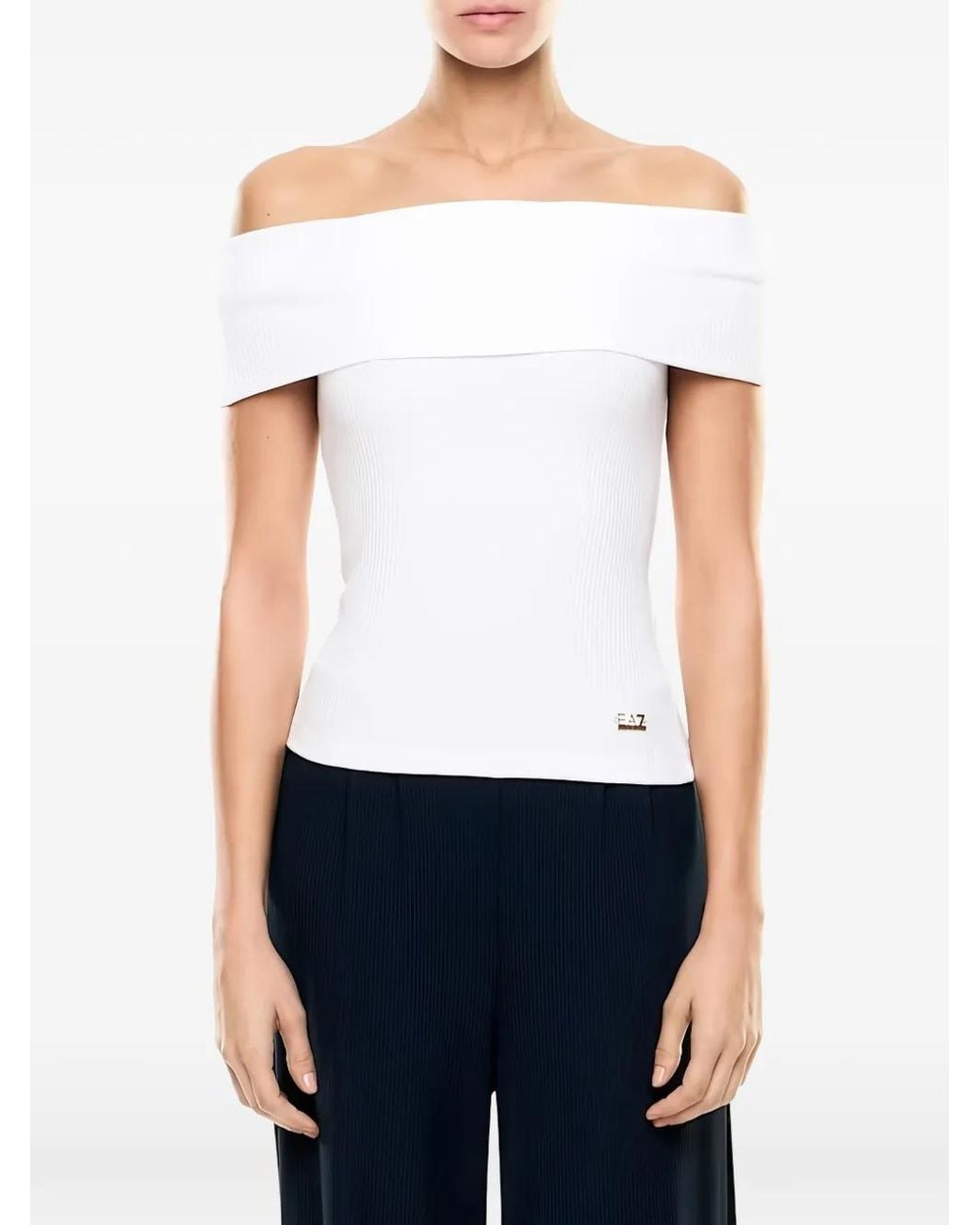 EA7 White Off-Shoulder Top