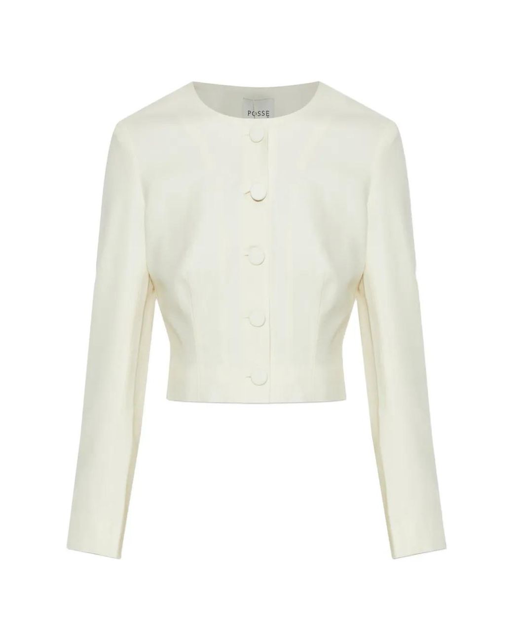 Posse White Elspeth Button-Up Wool Cropped Jacket