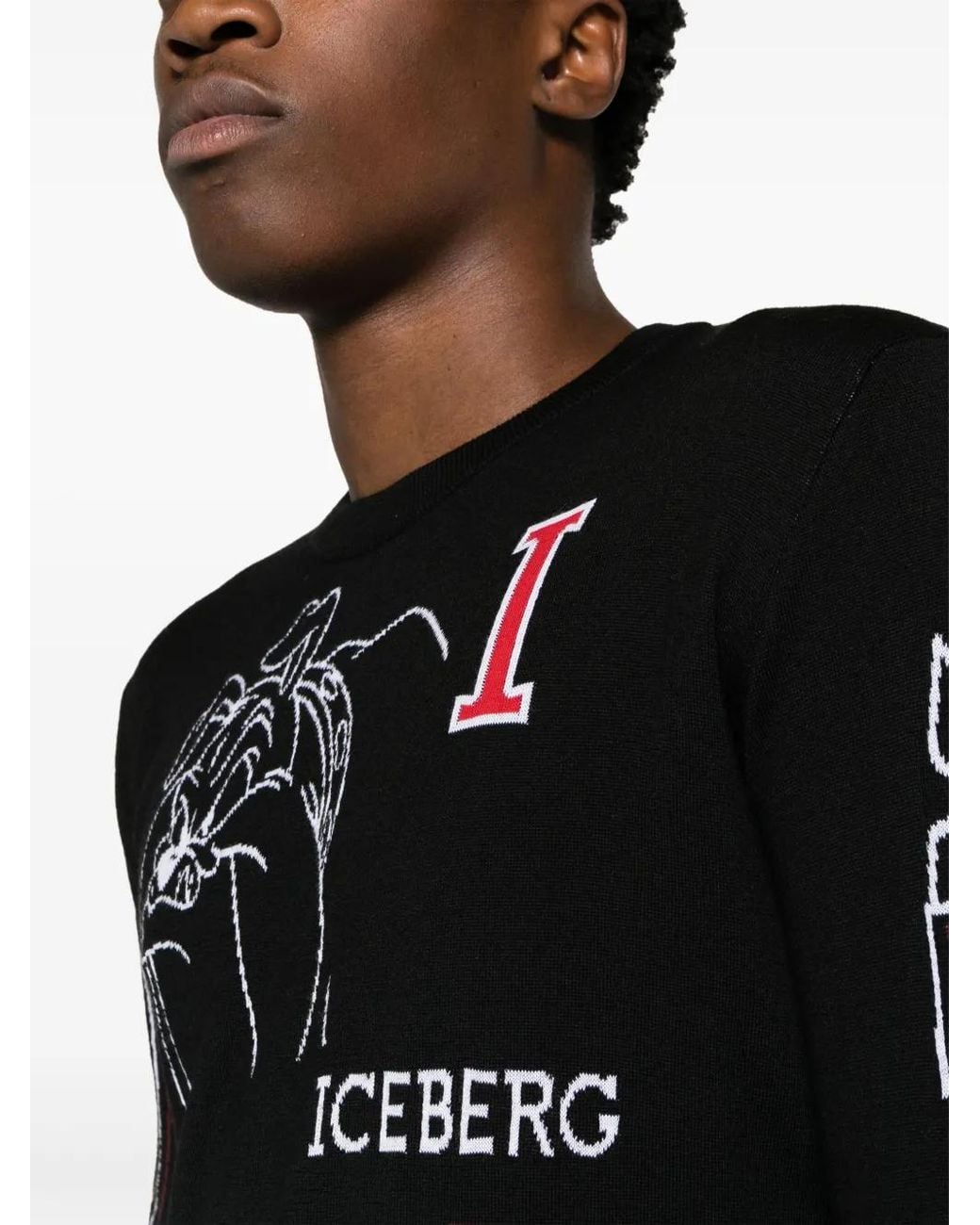 Iceberg Black Cartoon-Print Crew-Neck Jumper for men
