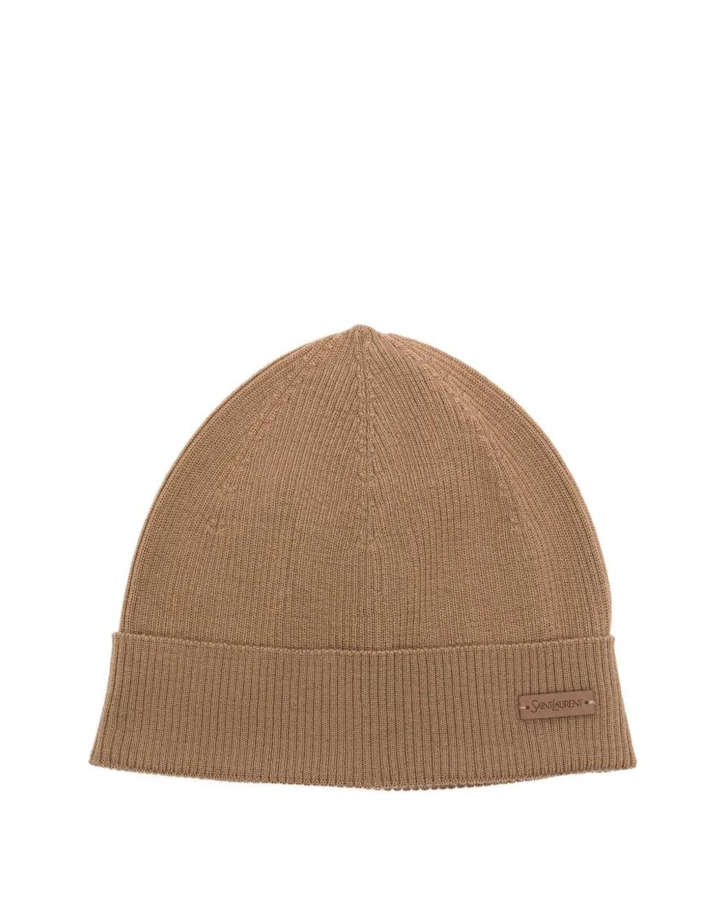 Saint Laurent Brown Ribbed Wool Beanie