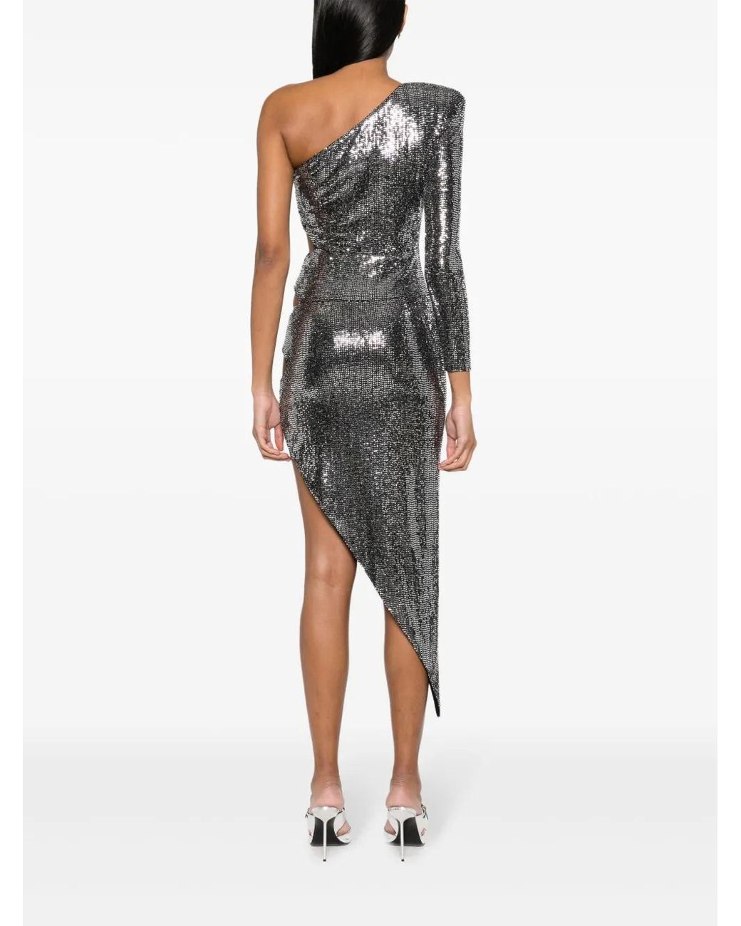 Nissa Black One-Shoulder Sequinned Midi Dress