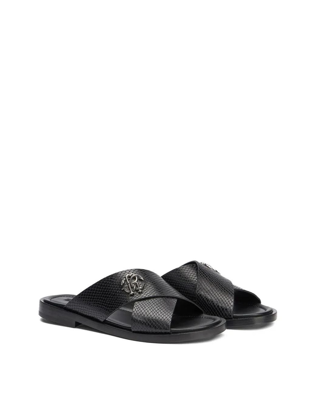 Roberto Cavalli Black Sandales À Effet Peau De Serpent for men